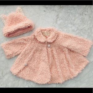 12M Baby Girl Pastel Pink/Peach Coat Matching Hat